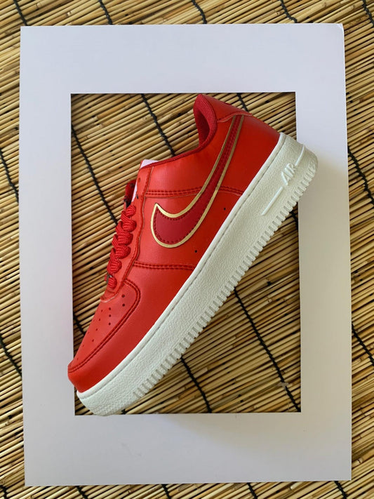 Nike Air Force 1 Red Gold Line